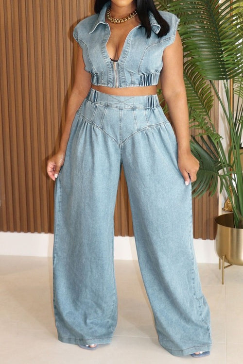Wide Legged Denim Crop Set